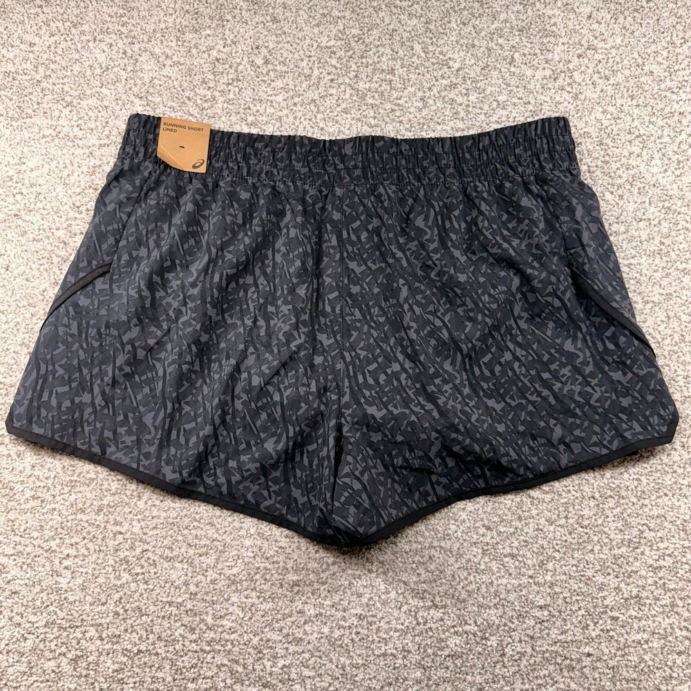 NWT Women's ASICS Athletic Black Patterned Woven Lined Running Shorts Size XL - Picture 2 of 12